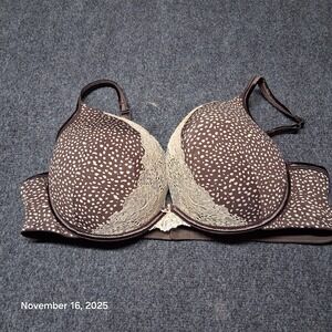 Cacique‎ Bra Womens Size 42D Brown Dotted Lace Cups With Bow Front